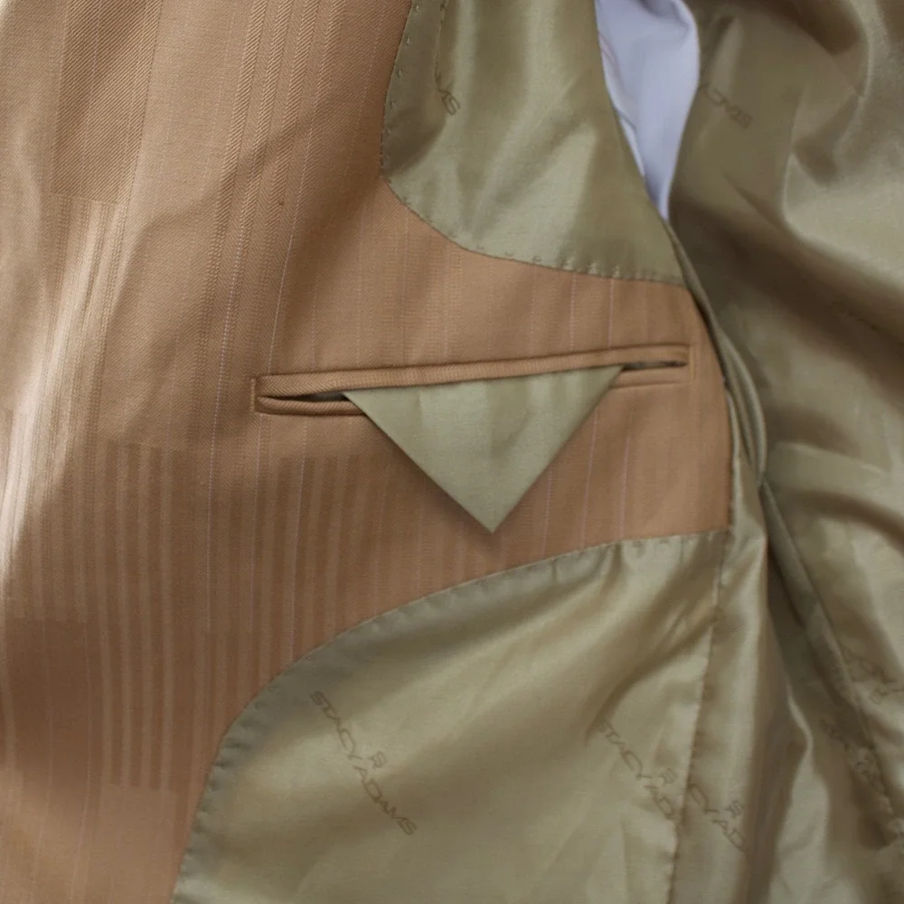 Stacy AdamsMens 40R W33 Blazer Jacket Tan Brown Pinstripe Two Button Business